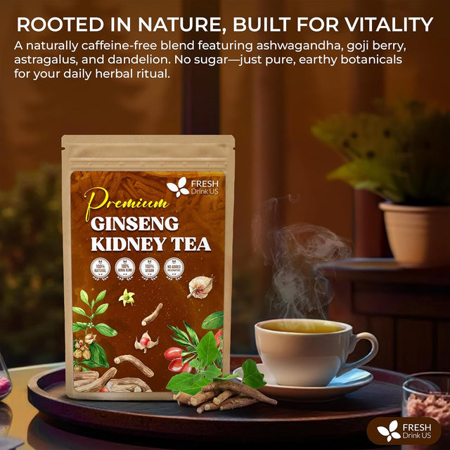 Ginseng 6 Treasures Kidney Tea, Super Kidney Cleanse Detox Tea For Men & Women, 100% Natural Roots & Berries | Caffeine-Free | Adaptogenic Blend for Energy, Wellness & Vitality Support