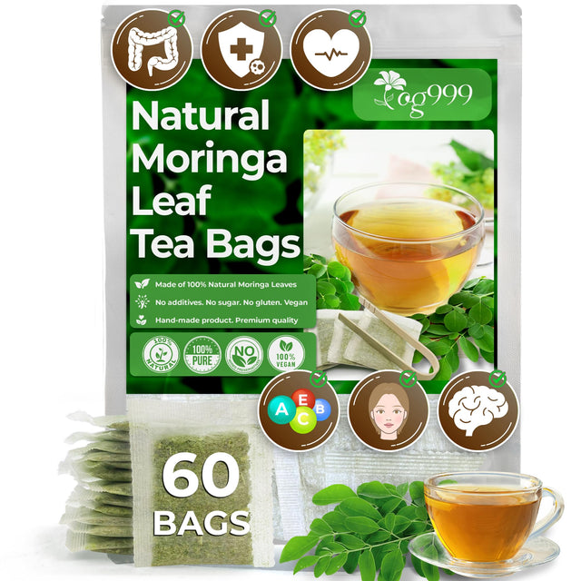 TOG999, Premium 120 Moringa Leaf Tea Bags, 100% Natural & Pure from Moringa Leaves. Loose Leaf Moringa Herbal Tea. Moringa Leaf Tea. No Sugar, No Caffeine, No Gluten, Vegan.