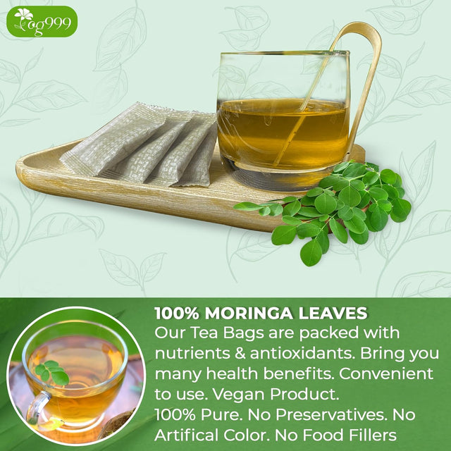 TOG999, Premium 120 Moringa Leaf Tea Bags, 100% Natural & Pure from Moringa Leaves. Loose Leaf Moringa Herbal Tea. Moringa Leaf Tea. No Sugar, No Caffeine, No Gluten, Vegan.