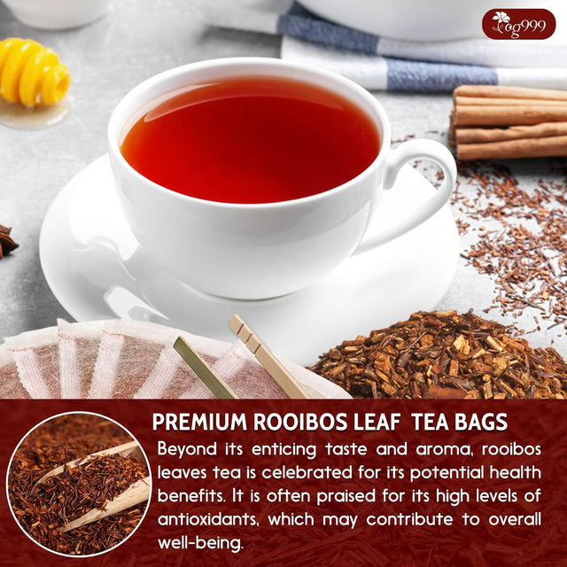 Premium Red Rooibos Tea Bags, 100% Natural & Pure from Rooibos Tea Leaves. Loose Leaf Rooibos Herbal Tea. Made with Natural Material Tea Bags. No Sugar, No Caffeine, No Gluten, Vegan.