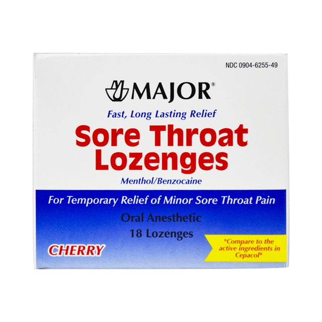 Major Sore Throat Relief Lozenges, 18 count