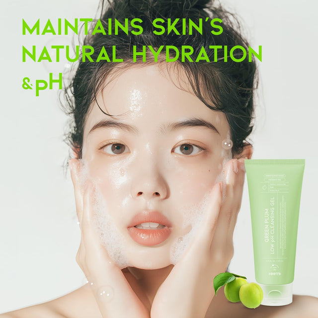 Hydrating Facial Cleanser, Gentle Soothing Korean Cleanser Face Wash for Acne-Prone Sensitive Skin. Green Plum Low Ph Cleansing Gel 200Ml 6.76 Fl. Oz.