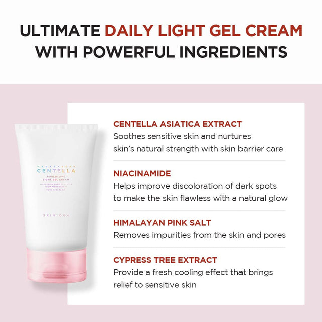 Madagascar Centella Poremizing Light Gel Cream 2.53 Fl.Oz (75Ml) | Tightens Pores | Soothes Irritated Skin