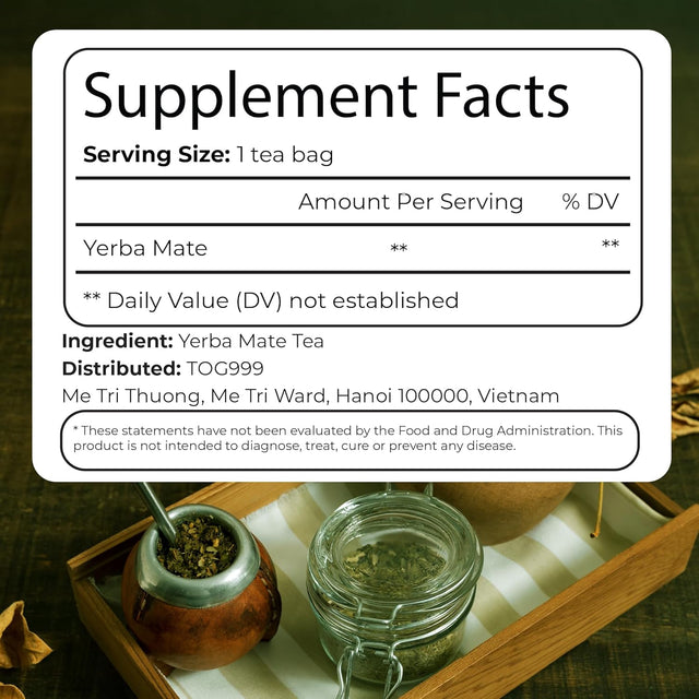 Yerba Mate Tea Bags, Hi-Caffeine, Unsmoked Yerba Mate Tea Bags, Super-Green Yerba Mate, No Dust
