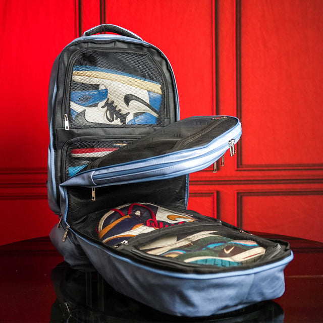 Baby Blue Leather Luxury Carry-On Patented Backpack