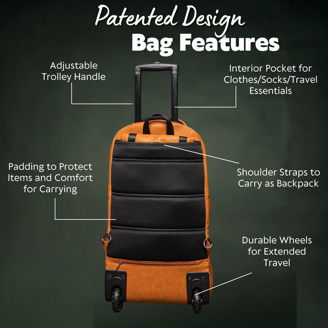 Brown Leather Carry-On Patented Roller Bag