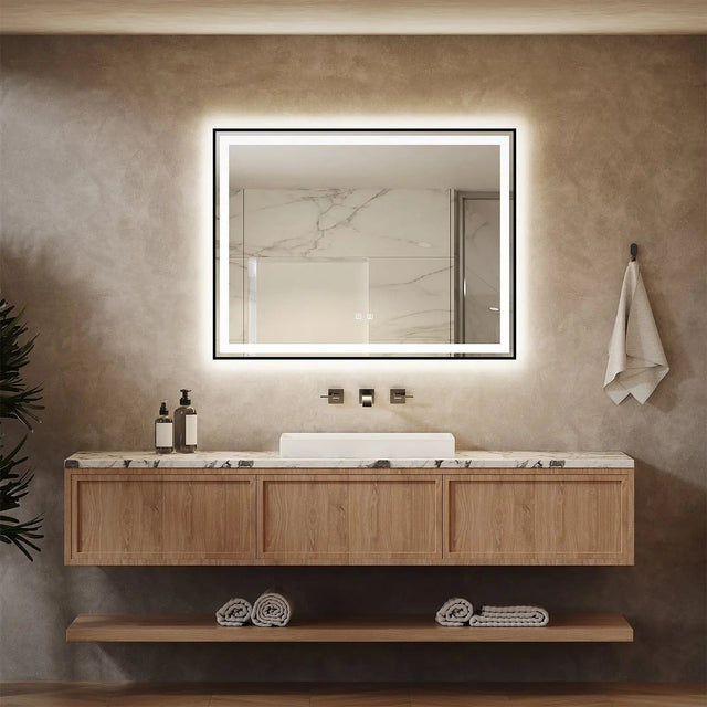 Black Aluminum Framed LED Bathroom Mirror