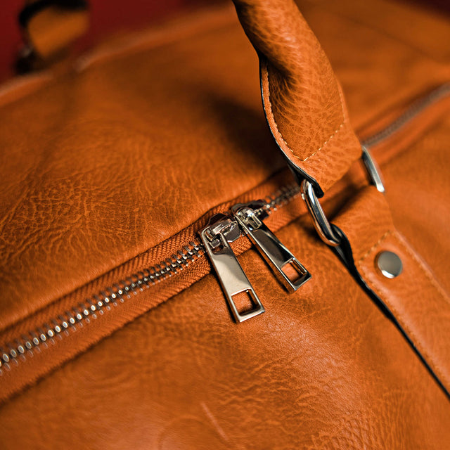 Brown Tumbled Leather 2 Bag Set (Commuter Backpack and Duffle Bag)