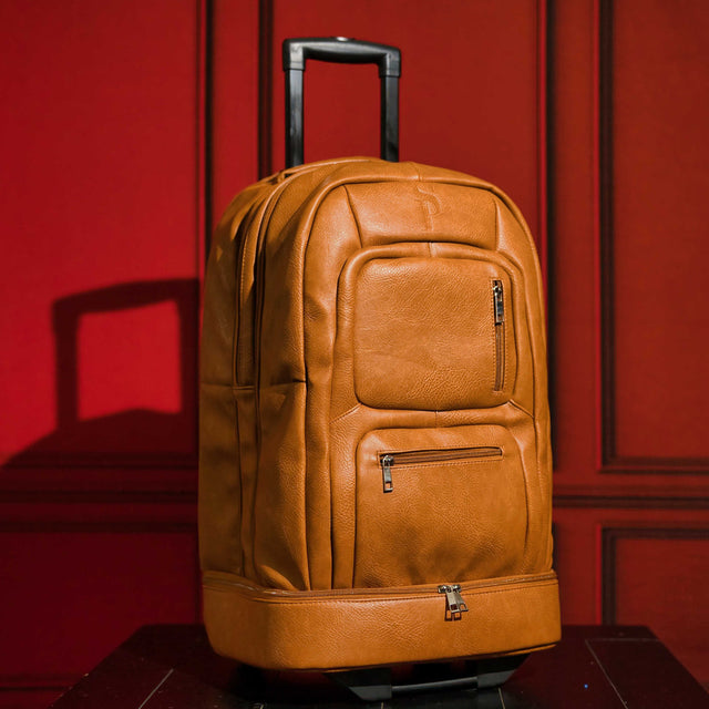 Brown Leather Carry-On Patented Roller Bag