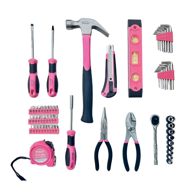 Essential 65-Piece Pink Tool Set with Socket Set and Most-Used Tools for Do it Yourself Repairs and Maintenance - DT0001P