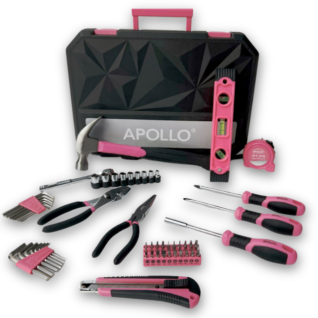 Essential 65-Piece Pink Tool Set with Socket Set and Most-Used Tools for Do it Yourself Repairs and Maintenance - DT0001P