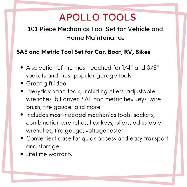 101 Piece Mechanic Tool Set for Vehicle and Home Maintenance, Roadside Emergencies. SAE and Metric Tool Set for Car, Boat, RV, Bikes - DT0006