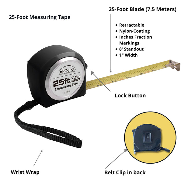 25ft. Tape Measure - Black - DT5002