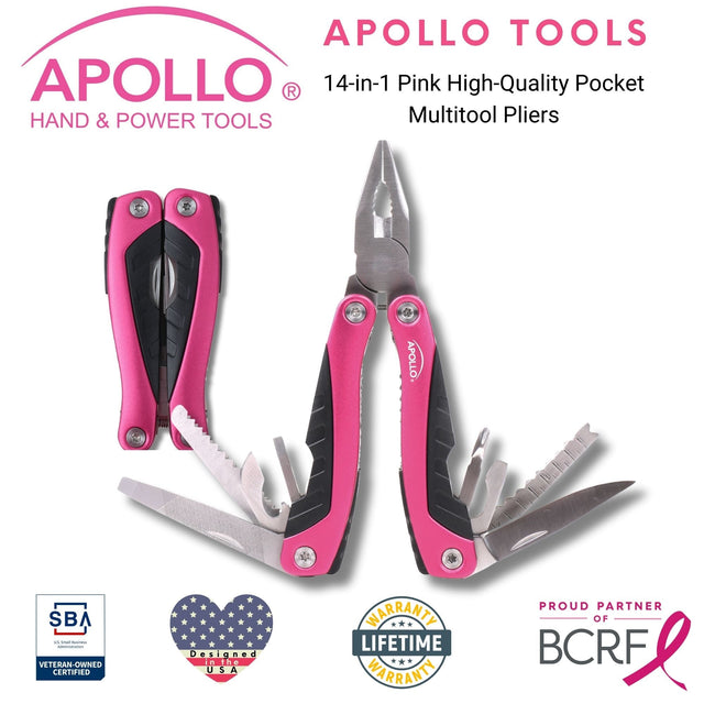 14-in-1 Pink High-Quality Pocket Multitool Pliers. Great for Outdoors, Camping, Fishing --DT5015P