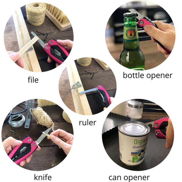 14-in-1 Pink High-Quality Pocket Multitool Pliers. Great for Outdoors, Camping, Fishing --DT5015P