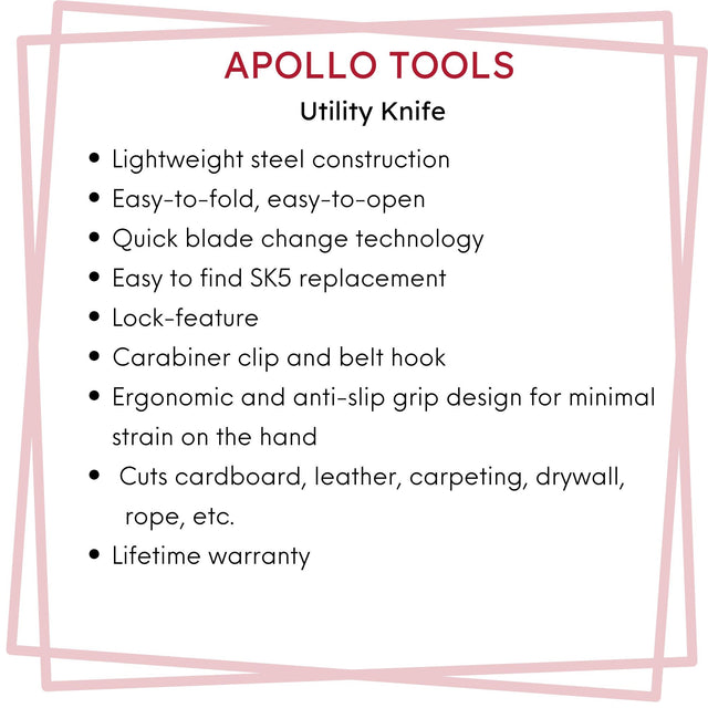 Ergonomic Stainless Steel, Lightweight, Foldable Black Utility Knife with Carabiner Clip and Fast-Change Blade - DT5017