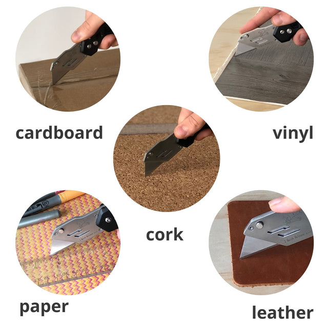 Ergonomic Stainless Steel, Lightweight, Foldable Black Utility Knife with Carabiner Clip and Fast-Change Blade - DT5017