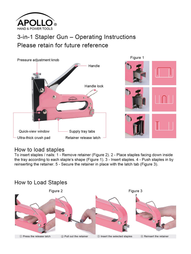 Pink Stapler with Power Adjustment Knob and 3000 Staples assortment-- DT5020P