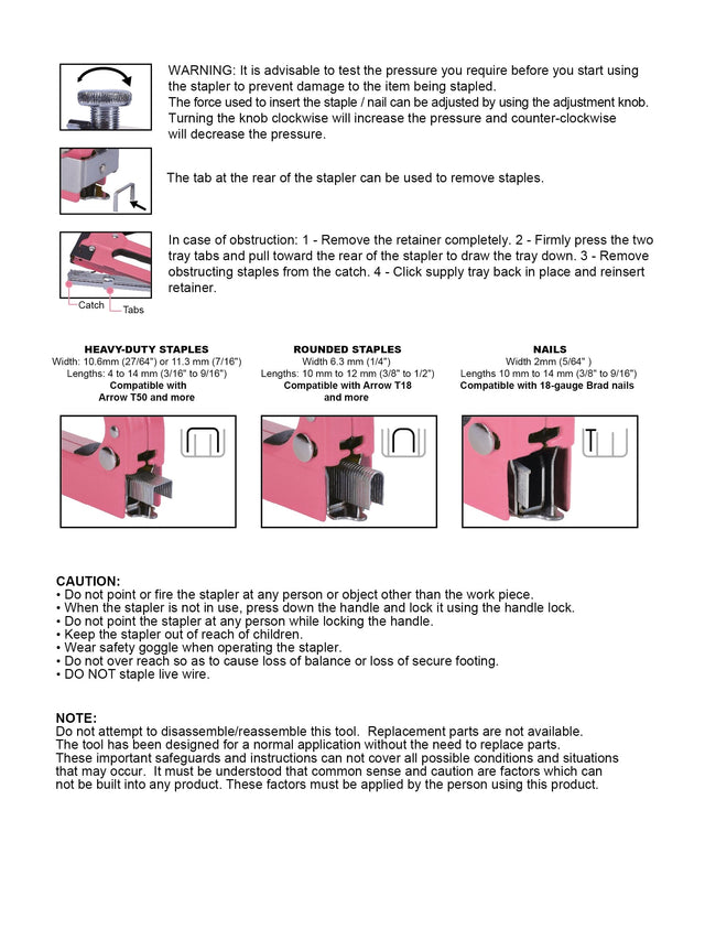 Pink Stapler with Power Adjustment Knob and 3000 Staples assortment-- DT5020P