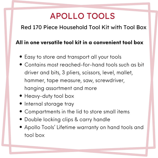 Red 170 Piece Household Tool Kit with New and Improved Tool Box - DT7103