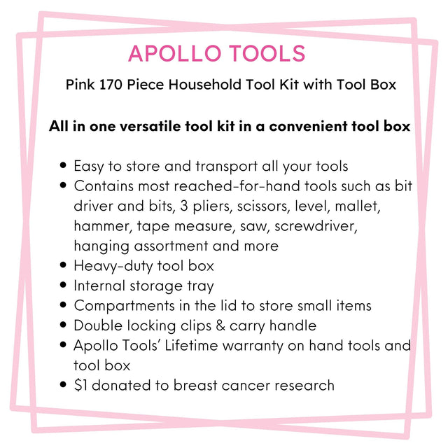 Pink 170 Piece Household Tool Kit with New and Improved Tool Box - DT7103P