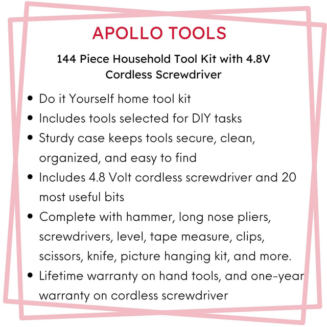 144 Piece Household Tool Kit with 4.8V Cordless Screwdriver - DT8422