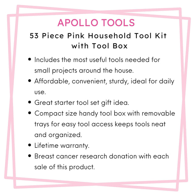53 Piece Household Tool Kit with Tool Box Pink- DT9773P