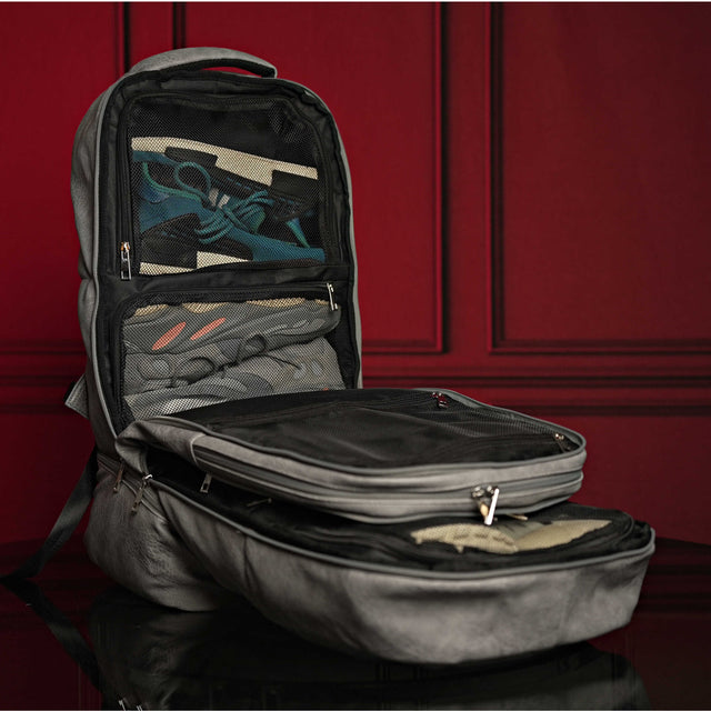 Grey Leather Carry-On Patented Backpack