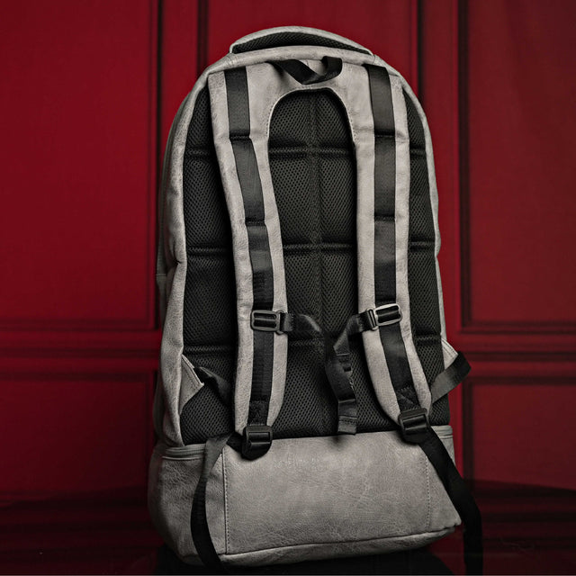 Grey Leather Carry-On Patented Backpack