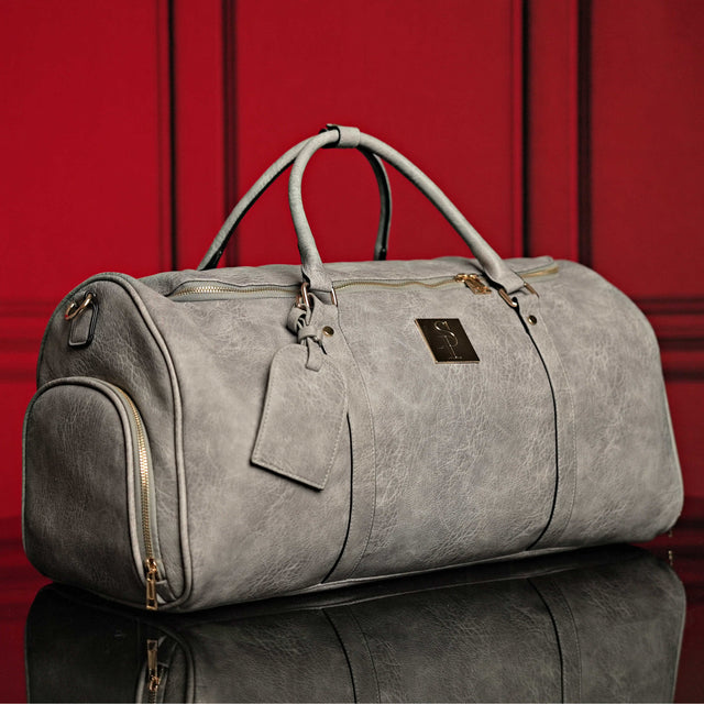 Grey Tumbled Leather Signature Bag Set (Signature Backpack and Duffle Bag)