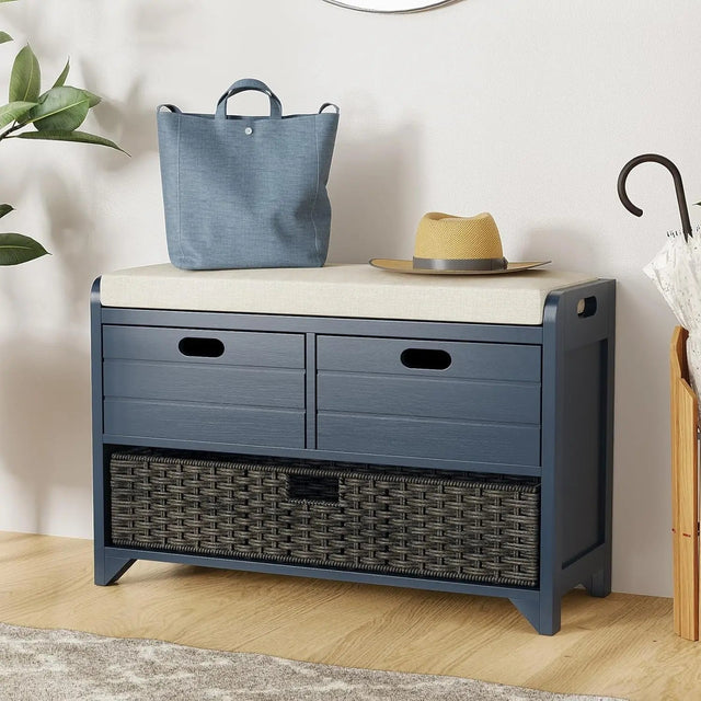 Hausvita 32" Storage Bench for Entryway, Shoe Bench with Storage Removable Basket and 2 Drawers