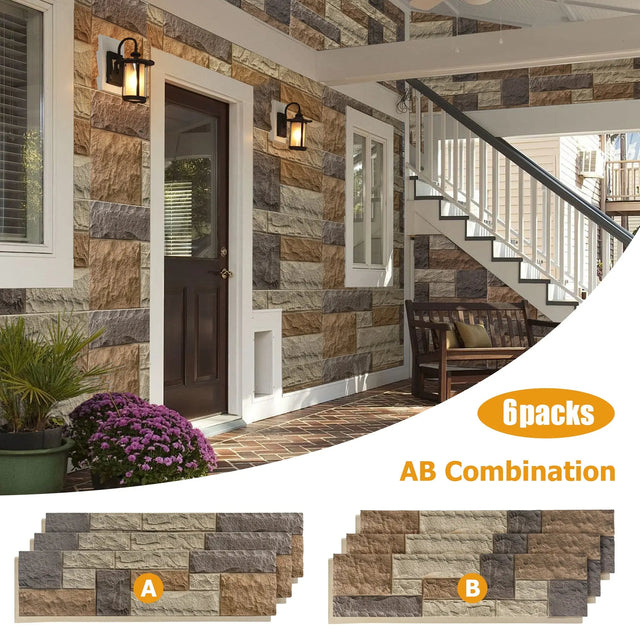 Hausvita Faux Stone Wall Siding Panel, PU Stone Veneer Exterior, 46.46" x 13"