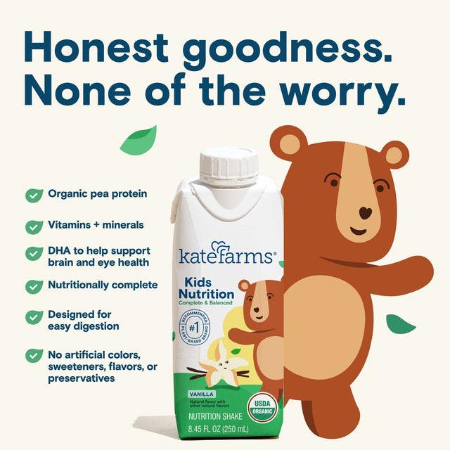 Kate Farms Kid's Nutrition Shake, Vanilla, Case/12