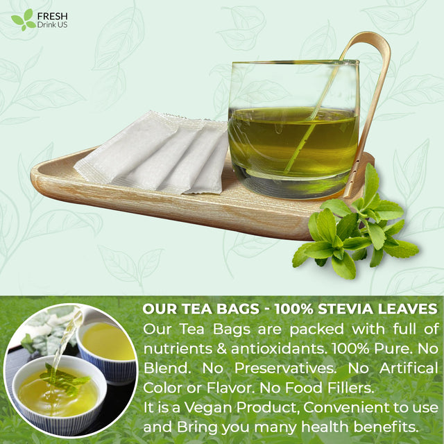 Stevia Leaf Tea Bags, 100% Natural & Pure Stevia leaves, Eco-Conscious Tea Bags, Stevia Herbal Tea. Stevia Leaf Tea. No Sugar, No Caffeine, No Gluten, Vegan