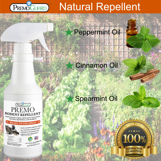 Rodent Repellent Spray - 32 oz - Plant Based All Natural Non-Toxic - By Premo Guard