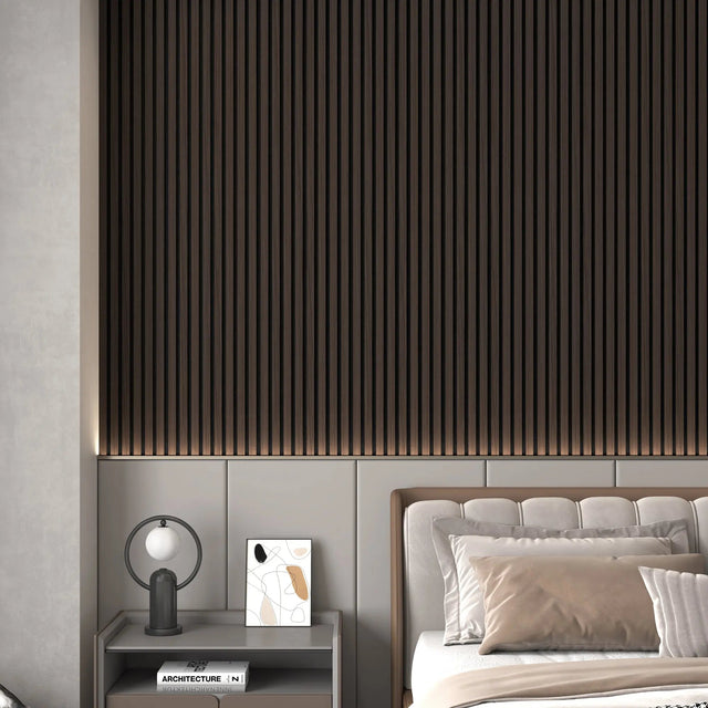 Luxury Smoked Walnut Acoustic Solid Wood Slat Wall Panels ( 2 Panels Per Box)