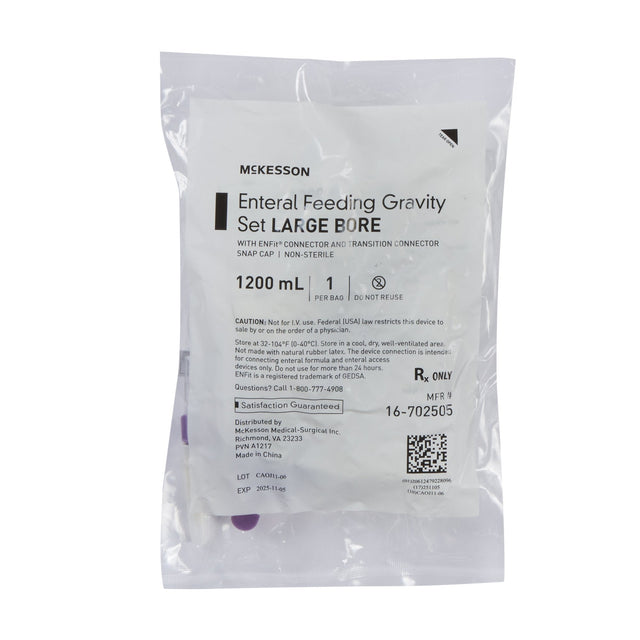 McKesson Enteral Gravity Feeding Bag Set with ENFit Connector, Large Bore