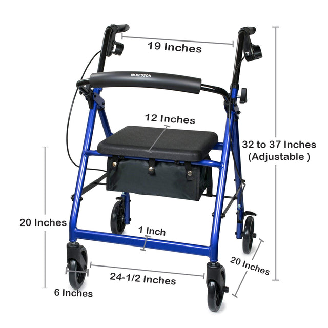 McKesson Lightweight 4 Wheel Rollator Walker, Blue