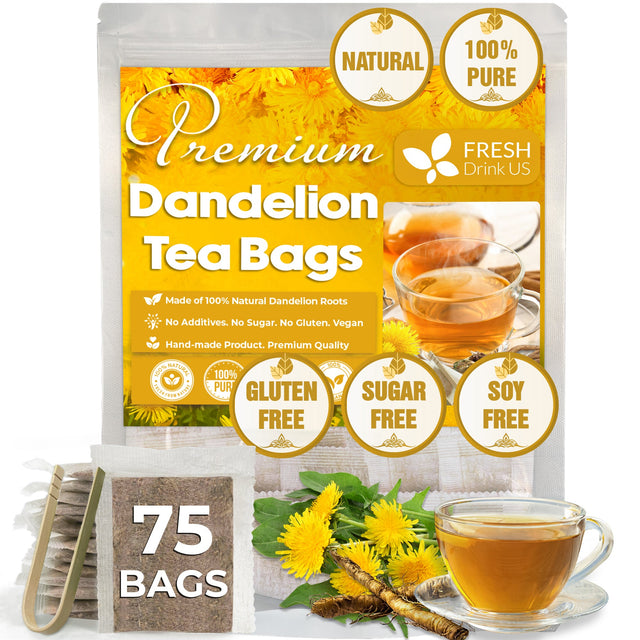 Dandelion Root Tea Bags, 100% Natural & Pure from Dandelion Root, Eco-Conscious Tea Bags, Dandelion Root Herbal Tea. Dandelion Root Tea. No Sugar, No Caffeine, No Gluten, Vegan.