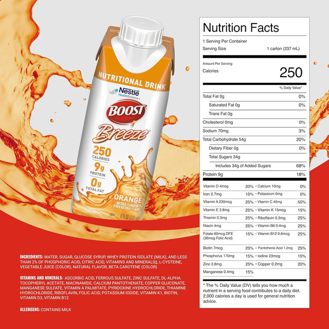 Nestle Boost Breeze, Orange, 8 oz carton, CS/24