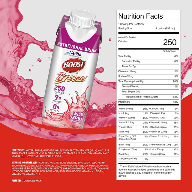 Nestle Boost Breeze, Wild Berry, 8 oz carton, CS/24
