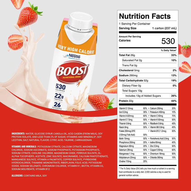 Nestle Boost Very High Calorie (VHC), Strawberry, 8 oz Carton, CS/24