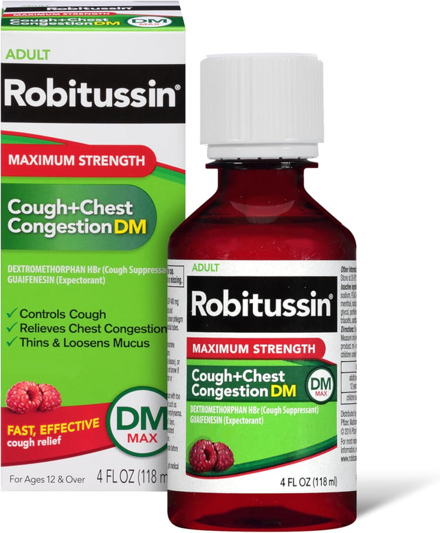 Robitussin Adult Cough + Chest Congestion DM, Maximum Strength, Rasberry Flavor