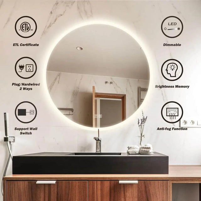 Round Backlit LED BATHROOMS Vanity Mirrors With Dimmable Lights