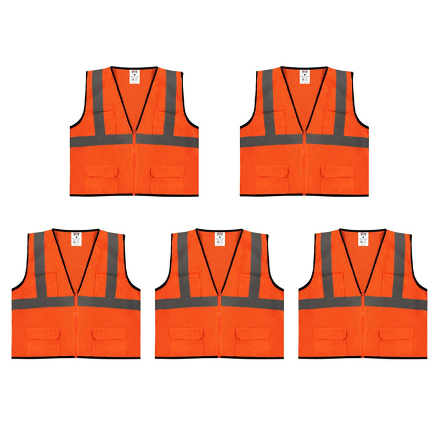 Safety Main 05EAMO Economy Vest, Class 2, All Mesh, Hi-Vis Orange, Pack of 5