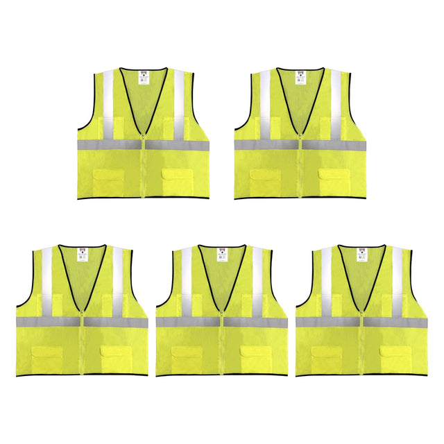 Safety Main 05EAMYZ Economy Vest, Class 2, All Mesh, Hi-Vis Yellow, Pack of 5