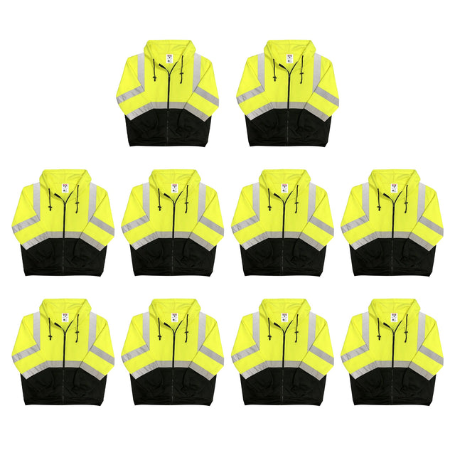 Safety Main 05LWJYB Lightweight Jacket, Class 3, Hi-Vis Yellow with Black Bottom, Pack of 10