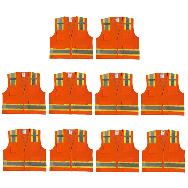 Safety Main 05TTSOZ Surveyor Vest, Class 2, Solid Front, Mesh Back, Hi-Vis Orange, Pack of 10