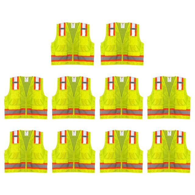 Safety Main 05TTSYZ Surveyor Vest, Class 2, Solid Front, Mesh Back, Hi-Vis Yellow, Pack of 10