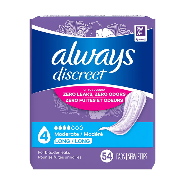 Always Discreet Moderate Long Pads, 4 Drops